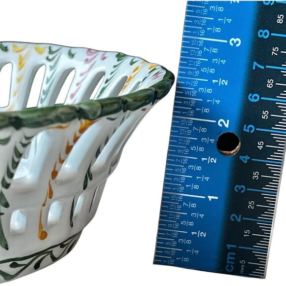 R.C. & Cal Da Juncal Portugal Hand Painted Pierced Ceramic Bowl 6.25" Diameter x - Picture 7 of 10
